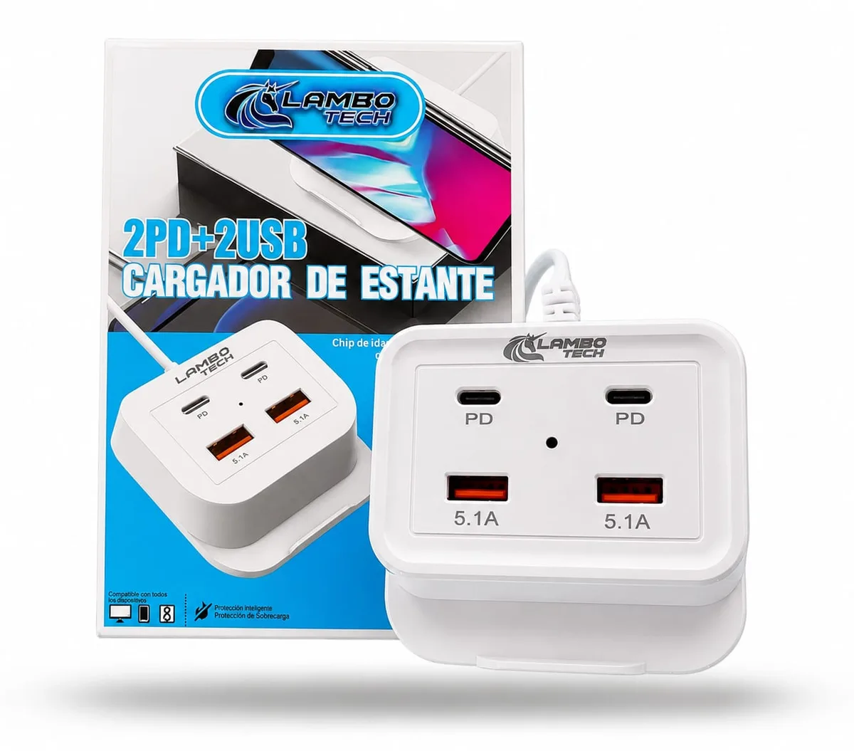 CARGADOR ZAPATILLA POR USB Y TIPO C 5.1A