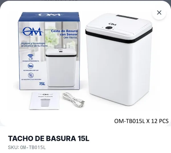 TACHO DE BASURA 15L AUTOMATICO CON SENSOR RECARGABLE USB