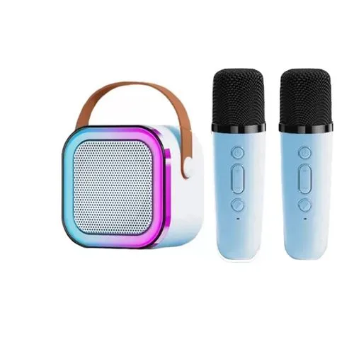 PARLANTE MINI KARAOKE CON 2 MICROFONOS